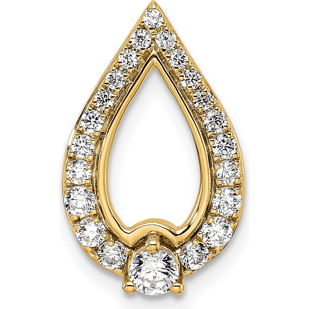 14K Yellow Gold Polished Diamond Teardrop Pendant with Round Diamonds - 0.49 Carat Total Diamond Weight by Oro Pregiato