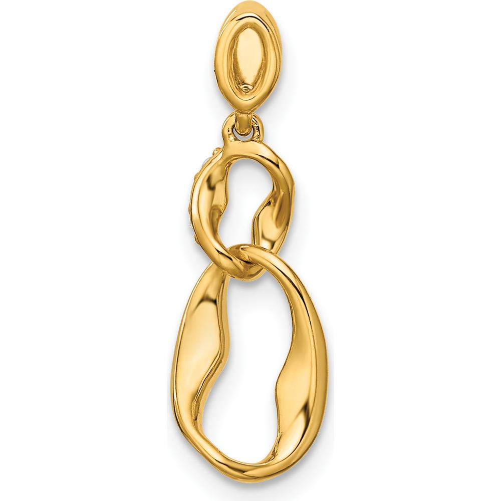 14K Yellow Gold Polished Diamond Wave Pendant with 1/20 Carat Round Diamonds - 0.05 Carat Total Diamond Weight by Oro Pregiato