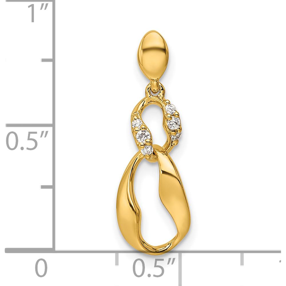 14K Yellow Gold Polished Diamond Wave Pendant with 1/20 Carat Round Diamonds - 0.05 Carat Total Diamond Weight by Oro Pregiato