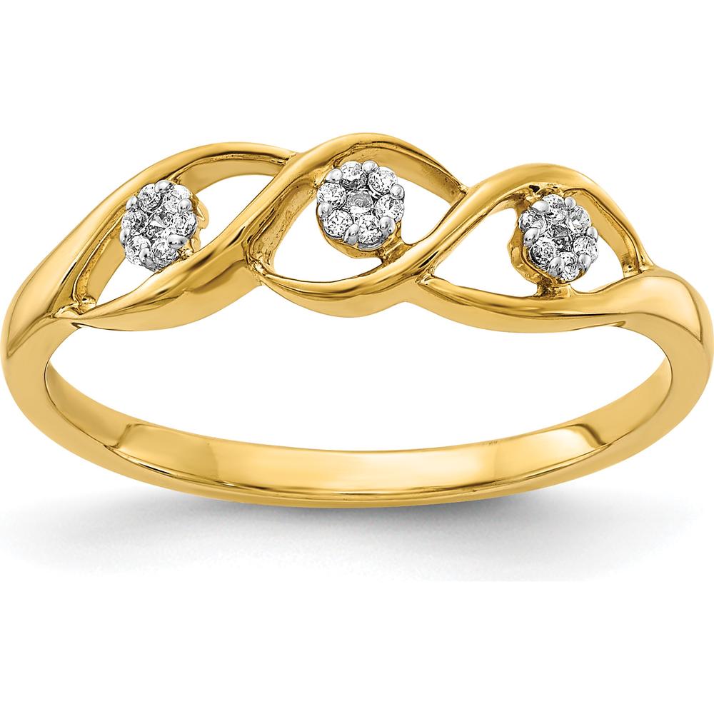 14K Yellow Gold Polished Diamond Wave Ring with Round Diamonds - 0.0086 Carat Total Diamond Weight by 0