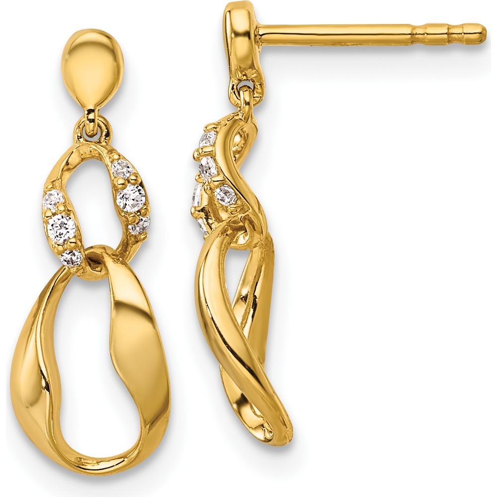 14K Yellow Gold Polished Diamond Wavy Oval Dangle Earrings with Round Diamonds - 0.20 Carats Total Diamond Weight by Oro Pregiato
