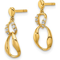 14K Yellow Gold Polished Diamond Wavy Oval Dangle Earrings with Round Diamonds - 0.20 Carats Total Diamond Weight by Oro Pregiato