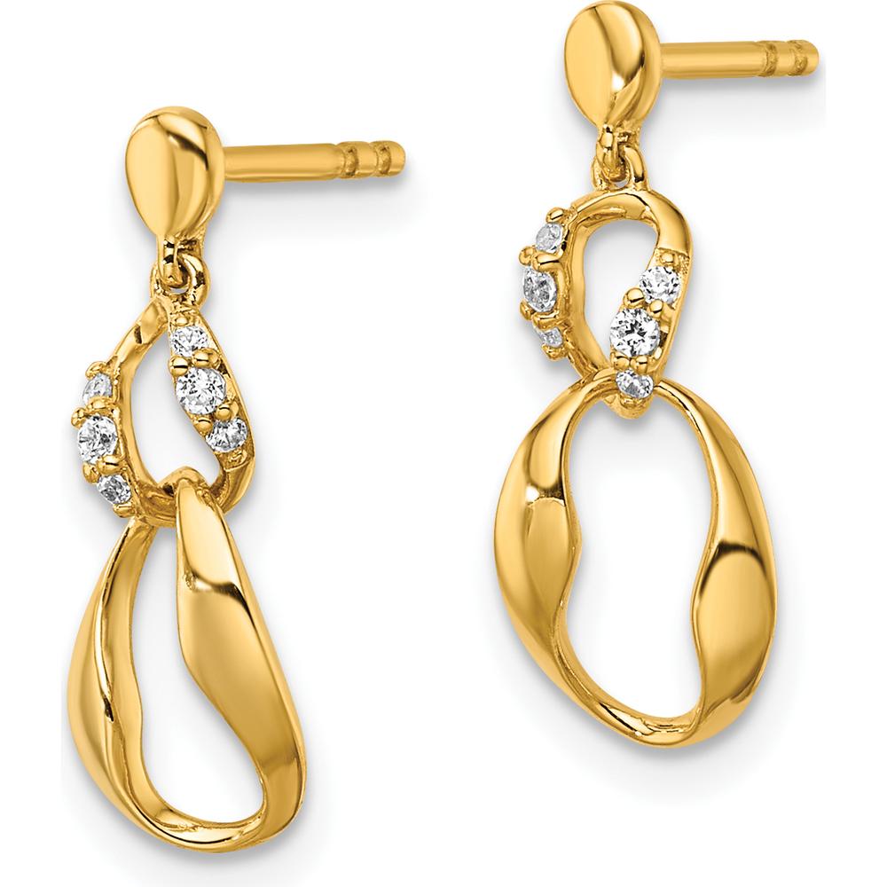 14K Yellow Gold Polished Diamond Wavy Oval Dangle Earrings with Round Diamonds - 0.20 Carats Total Diamond Weight by Oro Pregiato