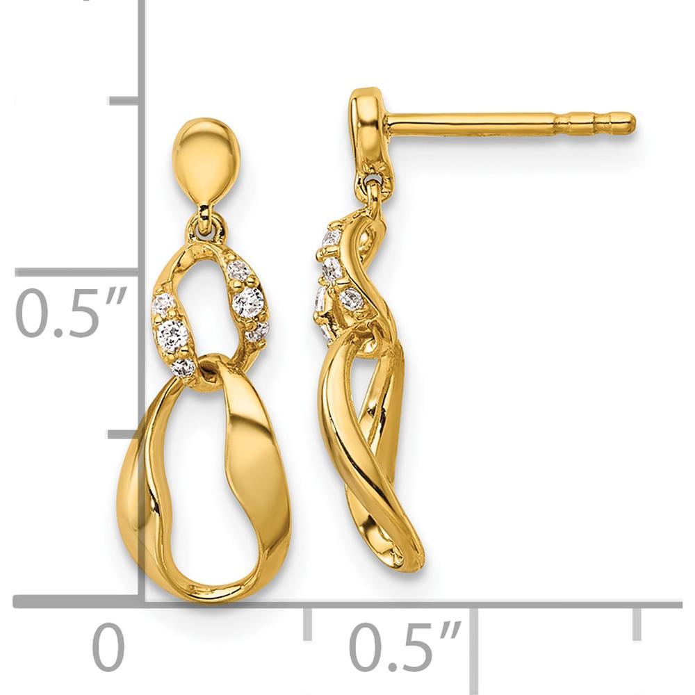 14K Yellow Gold Polished Diamond Wavy Oval Dangle Earrings with Round Diamonds - 0.20 Carats Total Diamond Weight by Oro Pregiato