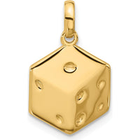 14K Yellow Gold Polished Dice Charm Pendant - 21mm Length by Oro Pregiato