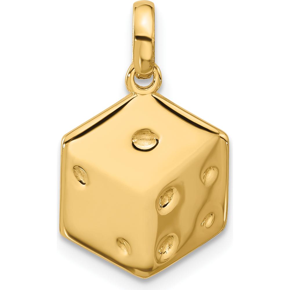 14K Yellow Gold Polished Dice Charm Pendant - 21mm Length by Oro Pregiato