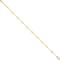 14K Yellow Gold Polished Disc 9-Station Anklet with 1" Extender