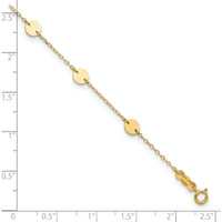 14K Yellow Gold Polished Disc 9-Station Anklet with 1" Extender