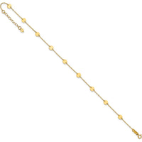 14K Yellow Gold Polished Disc 9-Station Anklet with 1" Extender