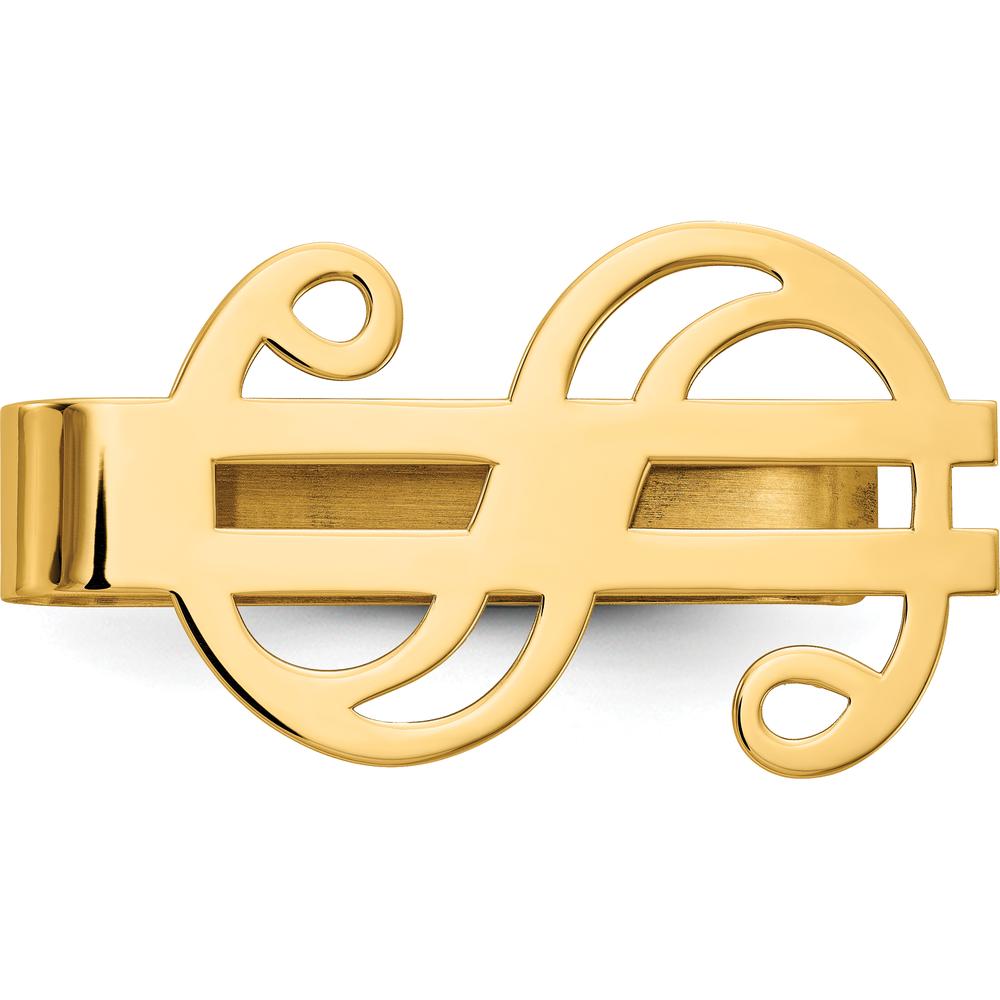 14K Yellow Gold Polished Dollar Sign Money Clip - Luxury Men's Accessory by Oro Pregiato