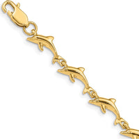 14K Yellow Gold Polished Dolphin 7" Fancy Link Bracelet by Oro Pregiato