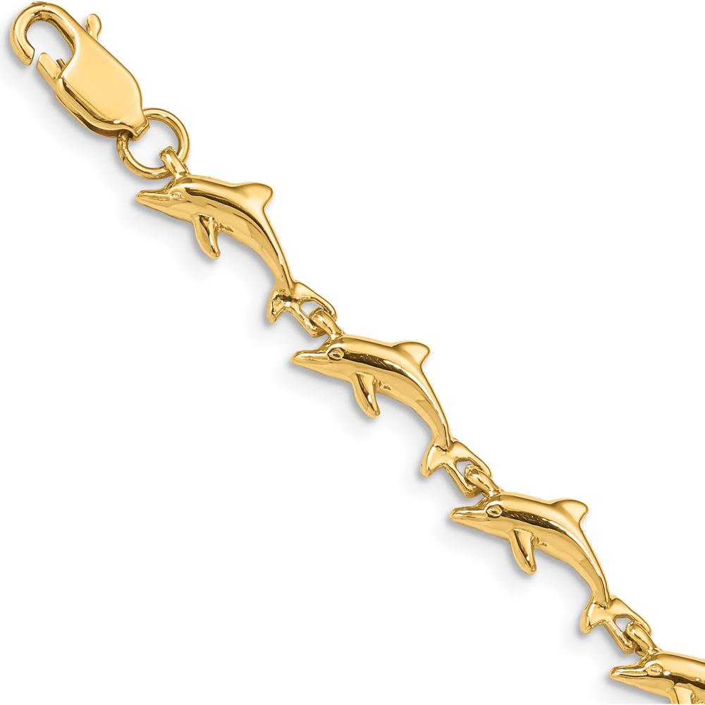 14K Yellow Gold Polished Dolphin 7" Fancy Link Bracelet by Oro Pregiato