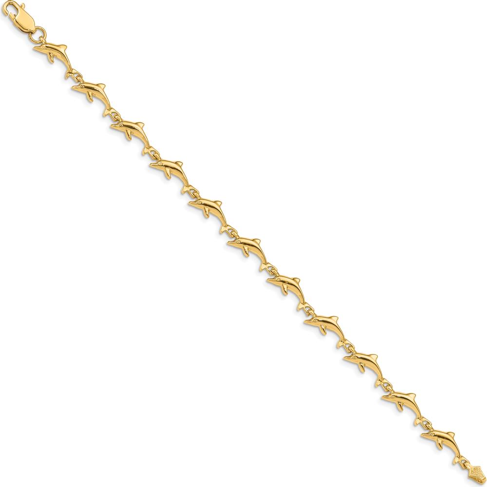 14K Yellow Gold Polished Dolphin 7" Fancy Link Bracelet by Oro Pregiato