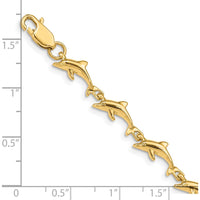 14K Yellow Gold Polished Dolphin 7" Fancy Link Bracelet by Oro Pregiato