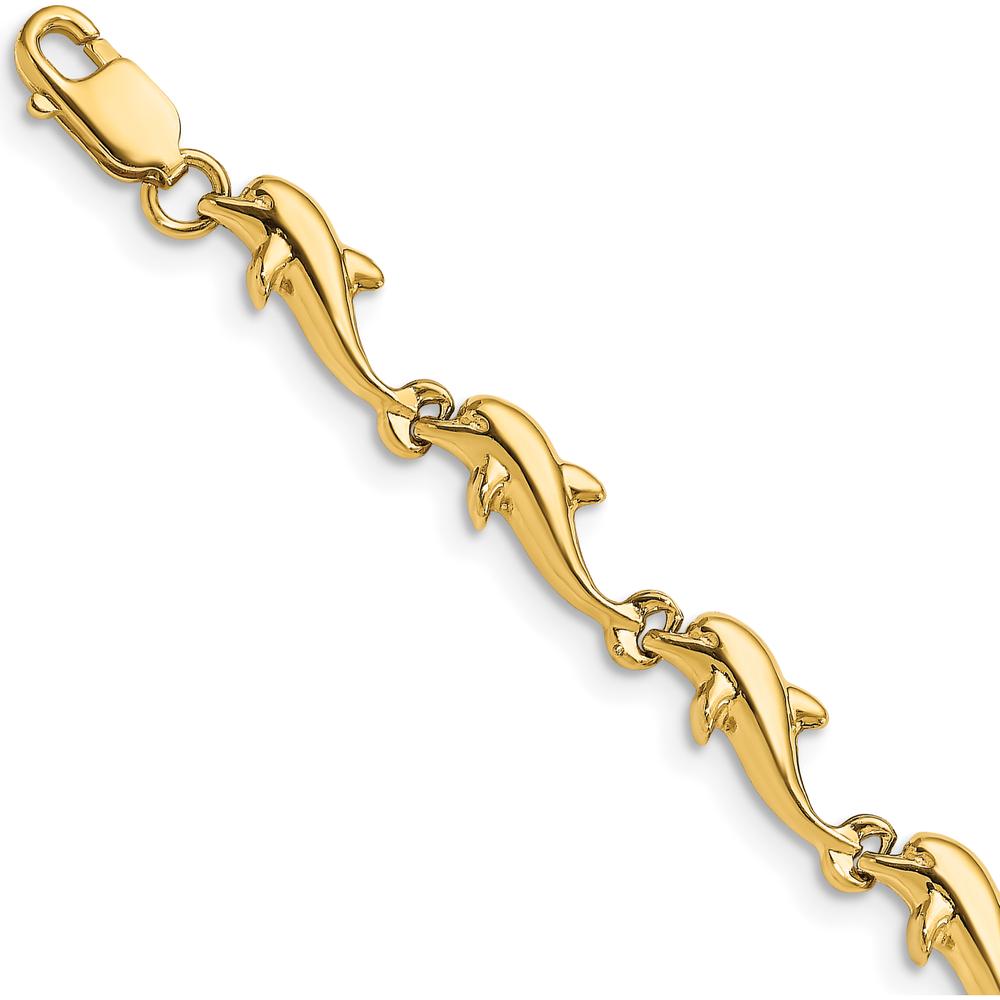 14K Yellow Gold Polished Dolphin 7-Inch Bracelet by Oro Pregiato