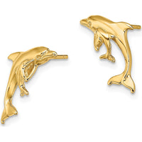 14K Yellow Gold Polished Dolphin and Baby Button Post Earrings by 0