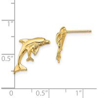 14K Yellow Gold Polished Dolphin and Baby Button Post Earrings by 0