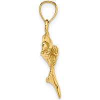 14K Yellow Gold Polished Dolphin and Baby Charm - 16mm Pendant by Oro Pregiato