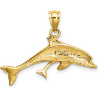 14K Yellow Gold Polished Dolphin and Baby Charm - 16mm Pendant by Oro Pregiato
