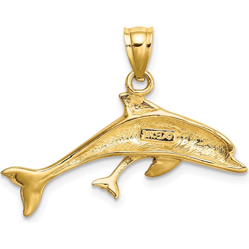 14K Yellow Gold Polished Dolphin and Baby Charm - 16mm Pendant by Oro Pregiato