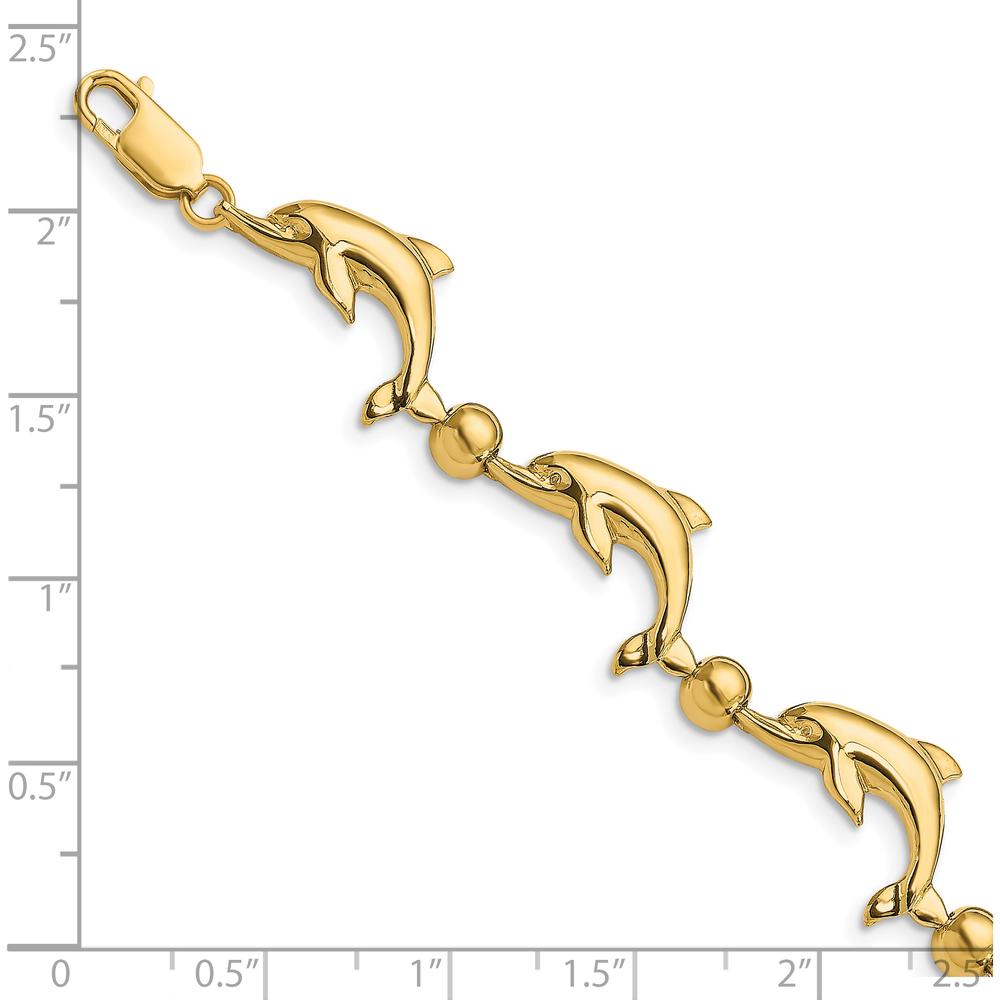 14K Yellow Gold Polished Dolphin and Bead Bracelet - 7.5" Length by Oro Pregiato