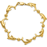14K Yellow Gold Polished Dolphin and Bead Bracelet - 7.5" Length by Oro Pregiato