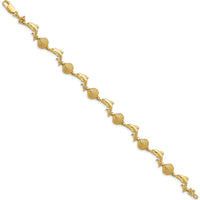 14K Yellow Gold Polished Dolphin and Shell Motif Bracelet - 7.25" Length by Oro Pregiato