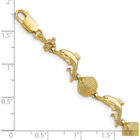 14K Yellow Gold Polished Dolphin and Shell Motif Bracelet - 7.25" Length by Oro Pregiato