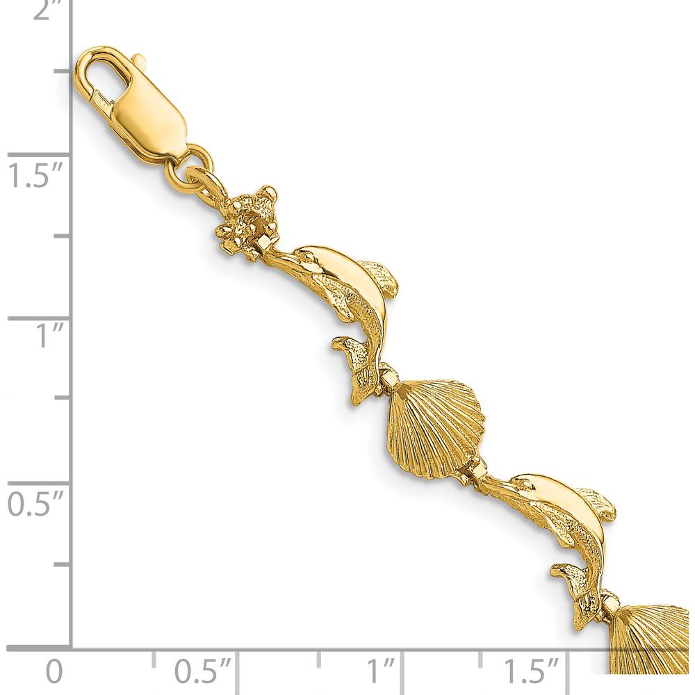14K Yellow Gold Polished Dolphin and Shell Motif Bracelet - 7.25" Length by Oro Pregiato