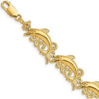 14K Yellow Gold Polished Dolphin and Waves Bracelet - 7.5" by Oro Pregiato