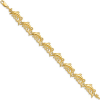 14K Yellow Gold Polished Dolphin and Waves Bracelet - 7.5" by Oro Pregiato
