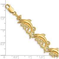 14K Yellow Gold Polished Dolphin and Waves Bracelet - 7.5" by Oro Pregiato
