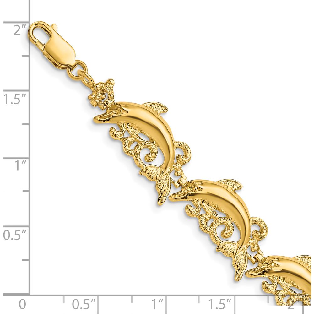 14K Yellow Gold Polished Dolphin and Waves Bracelet - 7.5" by Oro Pregiato