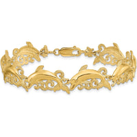 14K Yellow Gold Polished Dolphin and Waves Bracelet - 7.5" by Oro Pregiato