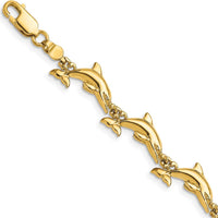 14K Yellow Gold Polished Dolphin Bracelet - 7 Inches by Oro Pregiato