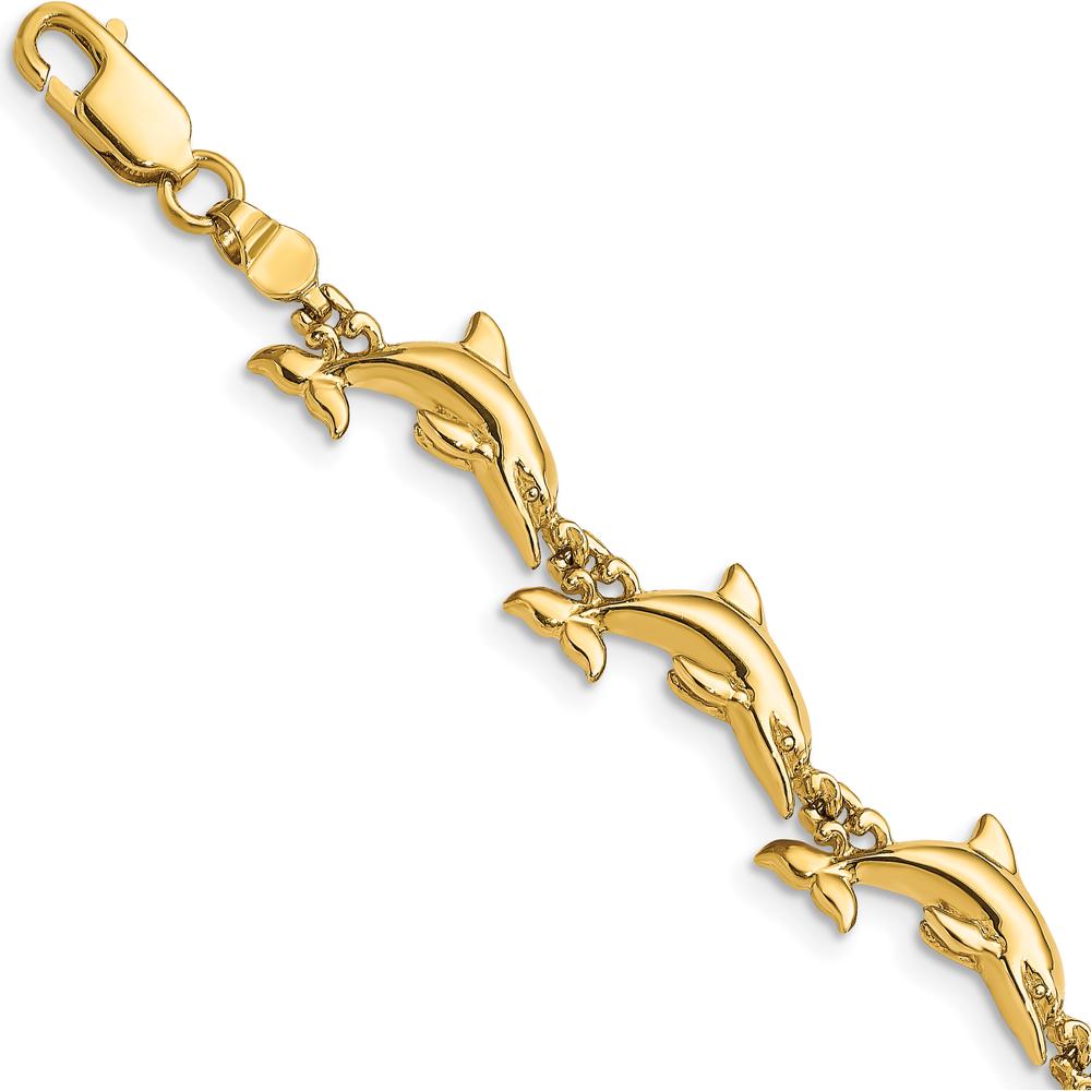 14K Yellow Gold Polished Dolphin Bracelet - 7 Inches by Oro Pregiato