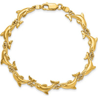14K Yellow Gold Polished Dolphin Bracelet - 7 Inches by Oro Pregiato
