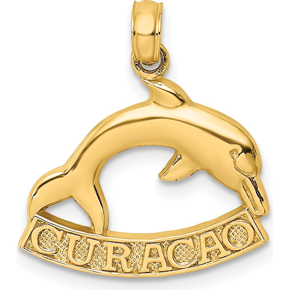 14K Yellow Gold Polished Dolphin Charm Pendant - 20.4mm Length by Oro Pregiato
