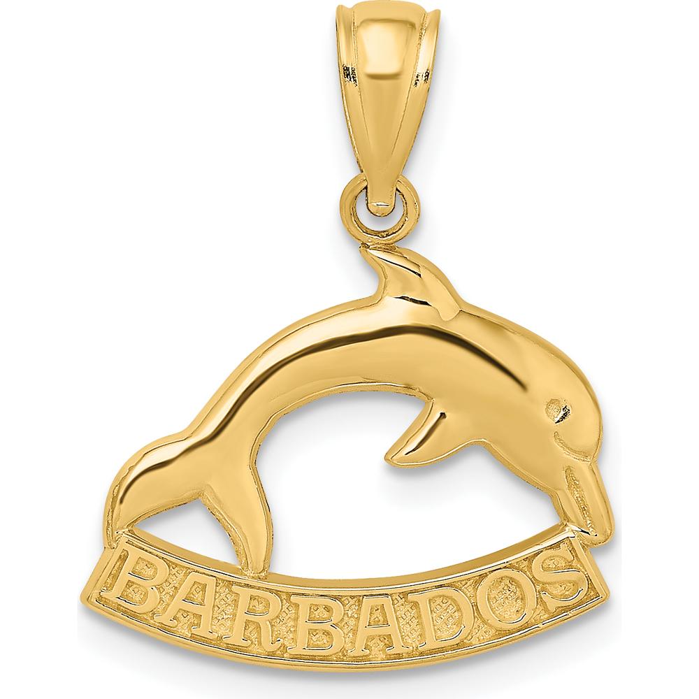 14K Yellow Gold Polished Dolphin Charm Pendant - Barbados Themed by Oro Pregiato