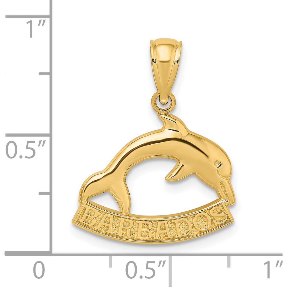 14K Yellow Gold Polished Dolphin Charm Pendant - Barbados Themed by Oro Pregiato