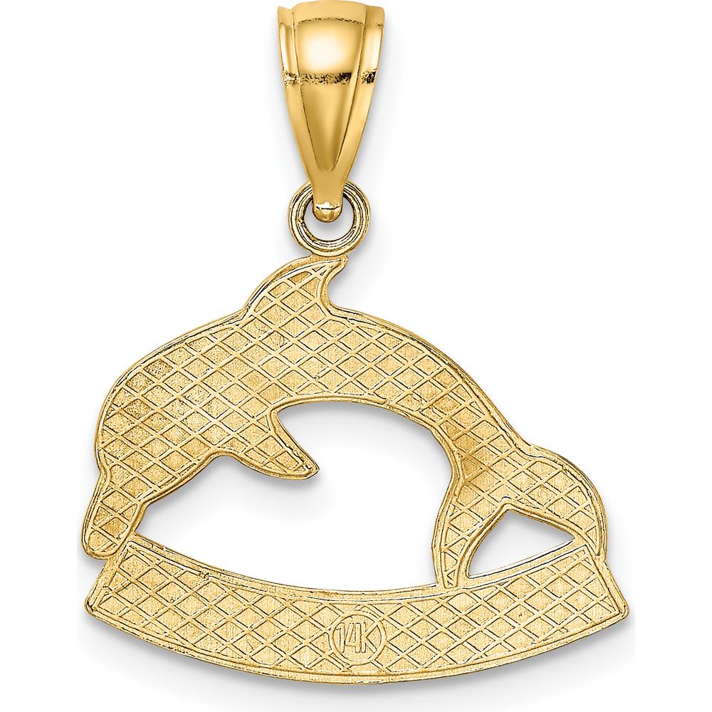 14K Yellow Gold Polished Dolphin Charm Pendant - Barbados Themed by Oro Pregiato