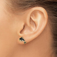 14K Yellow Gold Polished Dolphin Enamel Post Earrings with White and Black Accents by 0