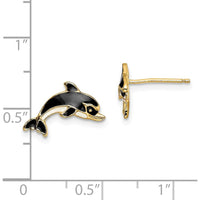 14K Yellow Gold Polished Dolphin Enamel Post Earrings with White and Black Accents by 0