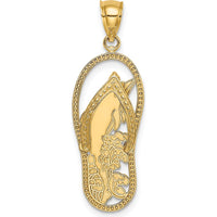 14K Yellow Gold Polished Dolphin Flip-Flop Charm Pendant - 32.4mm Length by Oro Pregiato