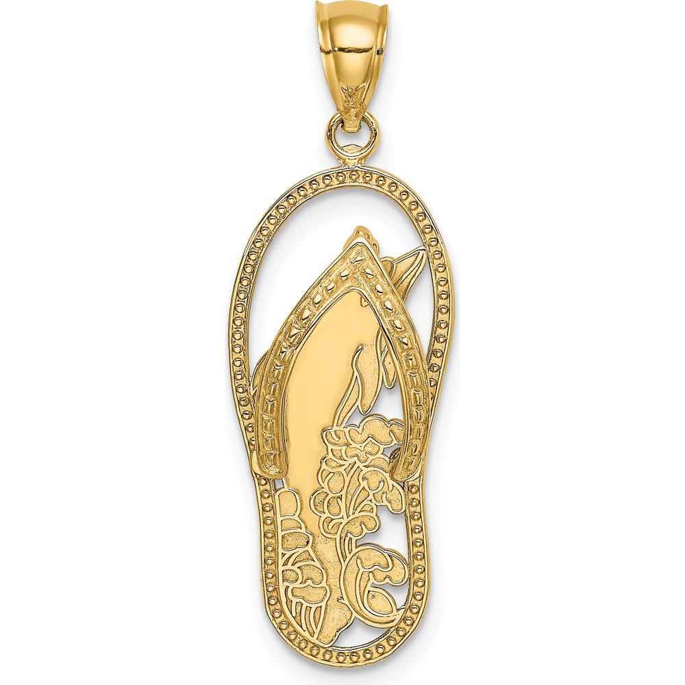 14K Yellow Gold Polished Dolphin Flip-Flop Charm Pendant - 32.4mm Length by Oro Pregiato