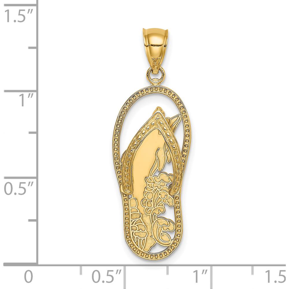 14K Yellow Gold Polished Dolphin Flip-Flop Charm Pendant - 32.4mm Length by Oro Pregiato