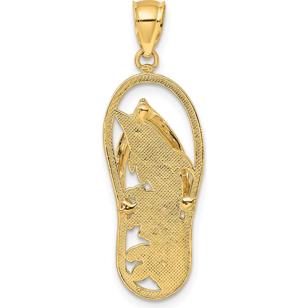 14K Yellow Gold Polished Dolphin Flip-Flop Charm Pendant - 32.4mm Length by Oro Pregiato