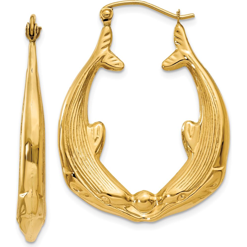 14K Yellow Gold Polished Dolphin Hoop Earrings - 17mm by 0