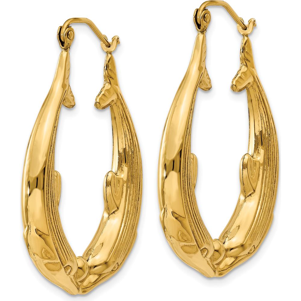 14K Yellow Gold Polished Dolphin Hoop Earrings - 17mm by 0