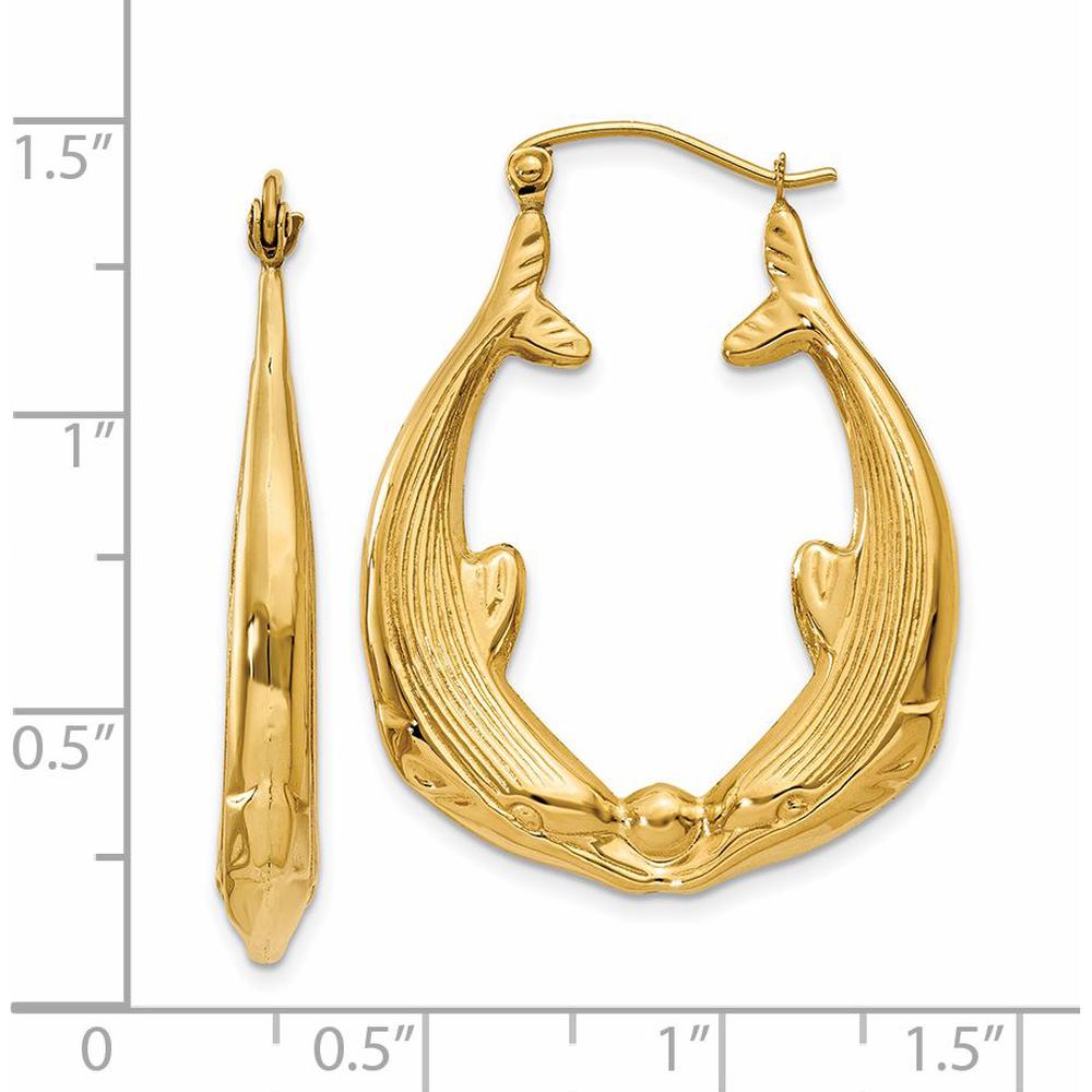 14K Yellow Gold Polished Dolphin Hoop Earrings - 17mm by 0